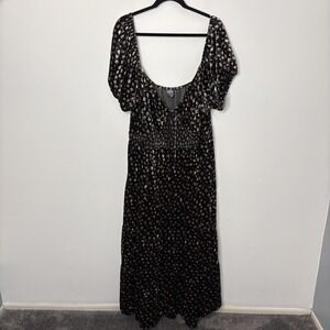 Arula Tiered Velvet Maxi Dress Womens 3XL C Black Ditsy Floral Cottagecore Boho